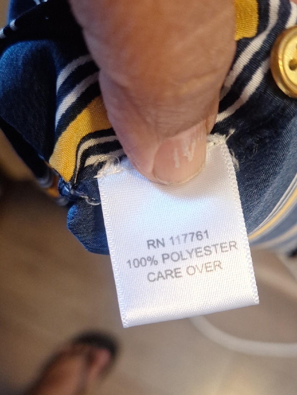 Speed Control Navy Stripe Button-Front Shirt Dress with Yellow Accents - Picture 6 of 9